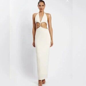 Meshki Nicha Diamante Cut Out Maxi Dress - Bone